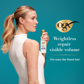 OGX before and after comparison, illustrates plumper hair effect