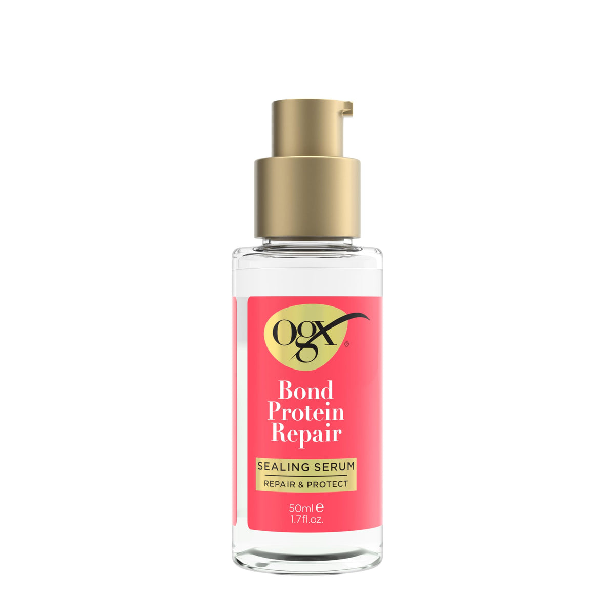 OGX sealing serum front packaging showing bottle and benefit smoothing hair