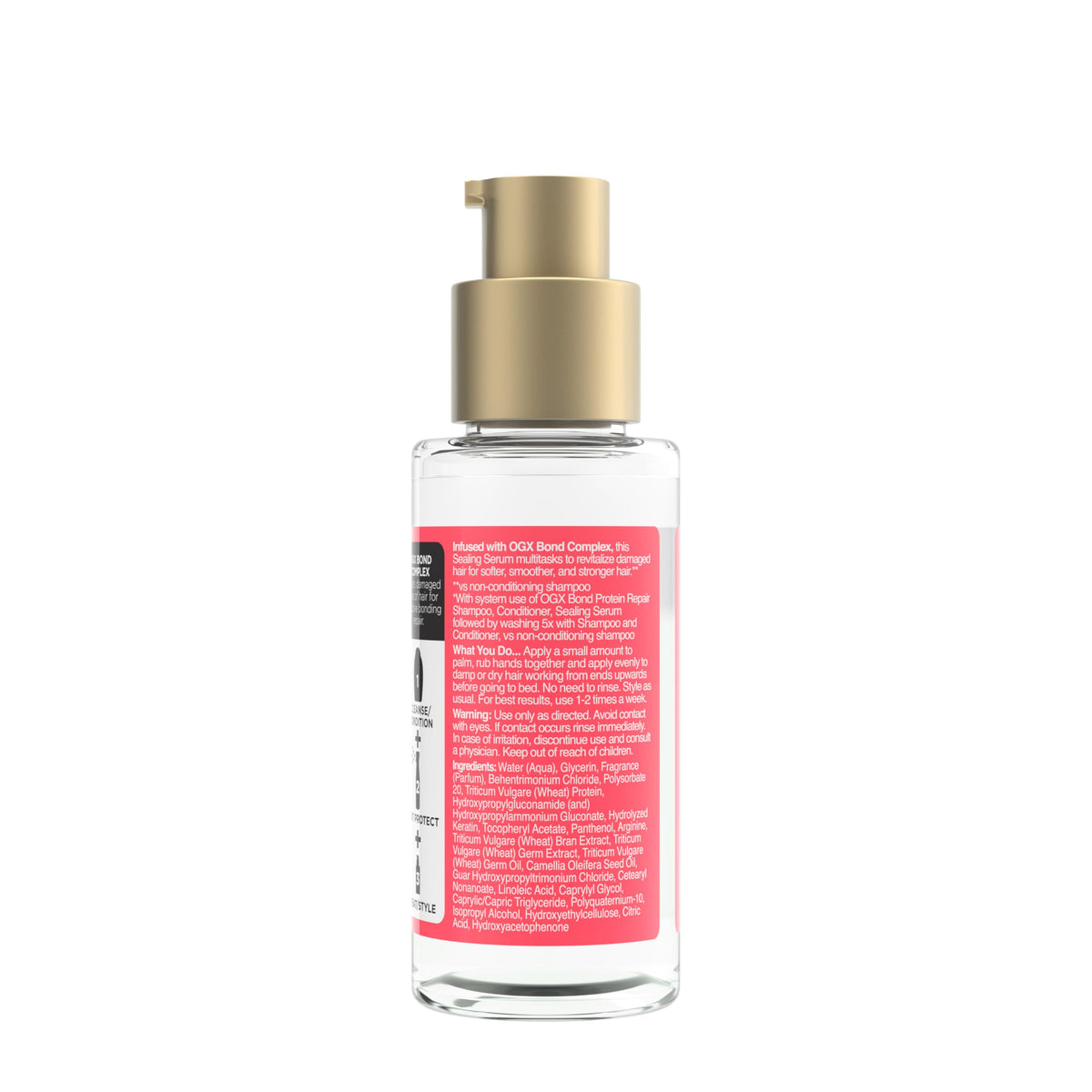 OGX sealing serum lifestyle bathroom counter showing everyday routine benefit