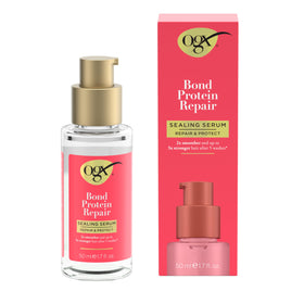 OGX sealing serum pump and cap detail highlighting easy dispensing benefit