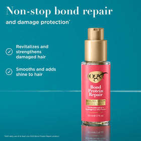 OGX sealing serum texture drop on hand showing lightweight formula benefit