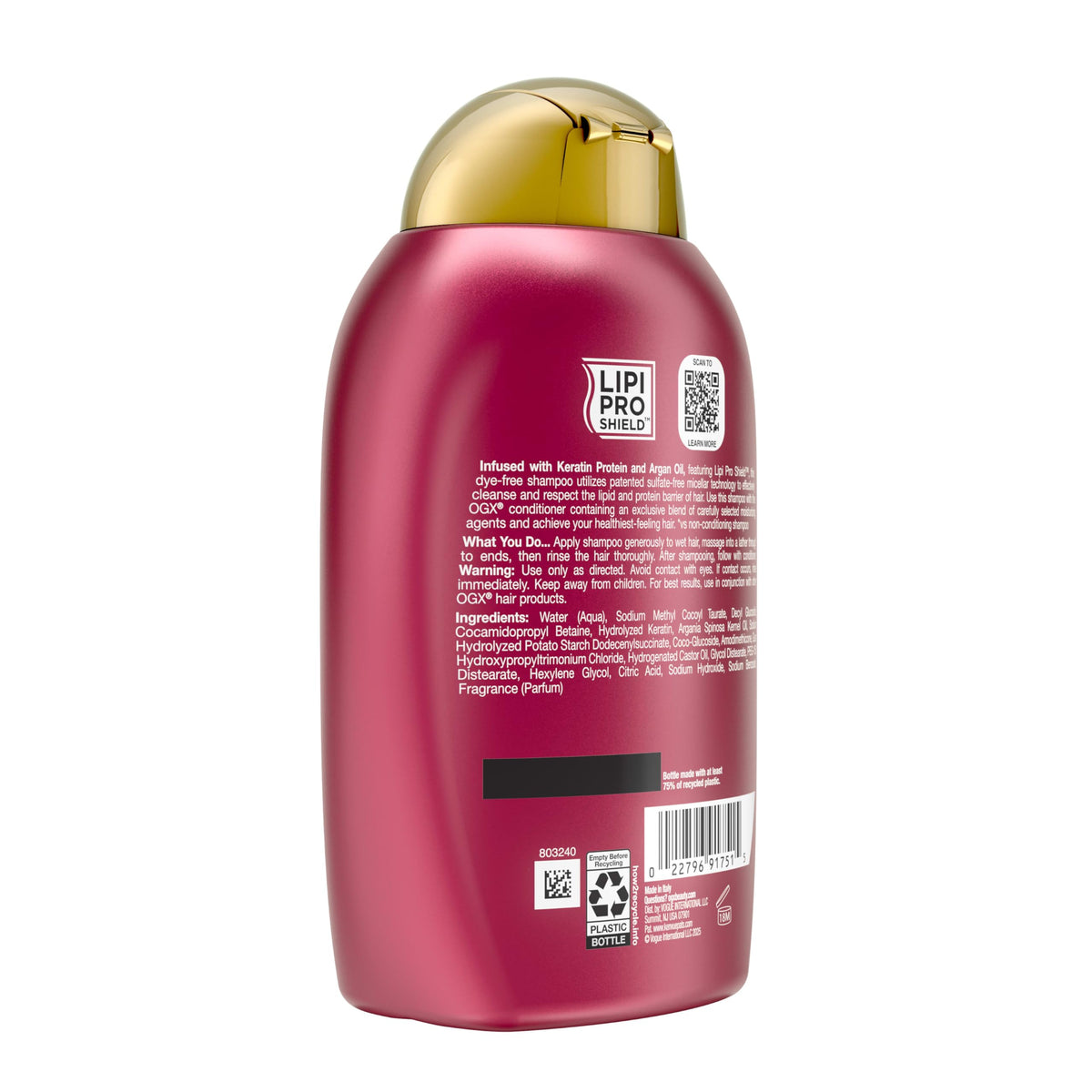OGX shampoo poured into hand with citrus scent suggesting fresh fragrance benefit
