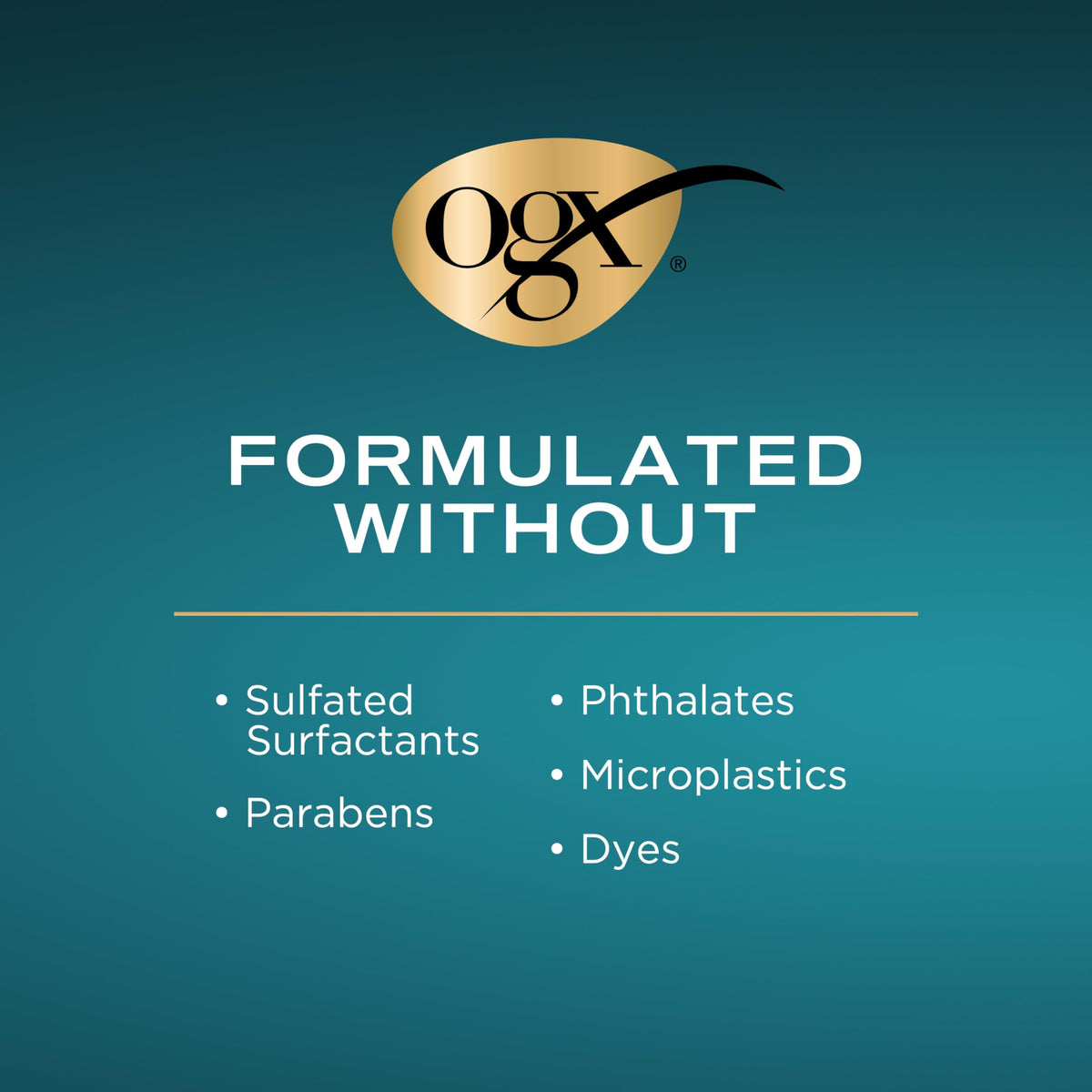 OGX bottles next to a hand showing 25.4 fl oz scale and long-lasting value