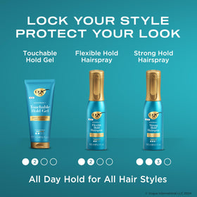 OGX finished updo demonstrating flexible hold and shine