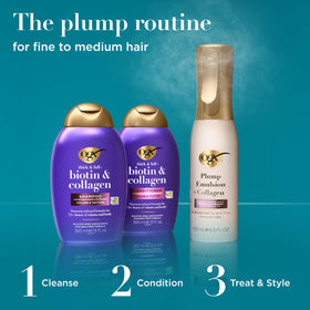 OGX shampoo and conditioner in shower showing application ease benefit
