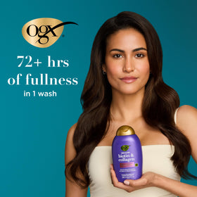 OGX styled hair after use showing fuller-looking volume benefit