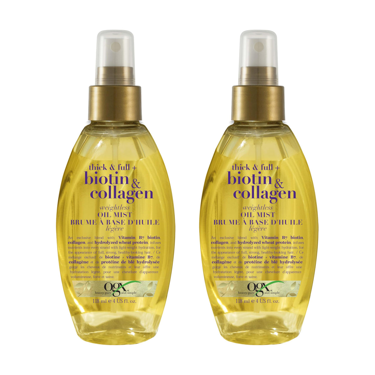 OGX bottle front packaging showing label and two-pack benefit for fullness