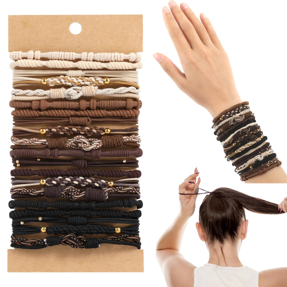 OHCISP front packaging showing set of 20 boho hair tie bracelets with colors and styles