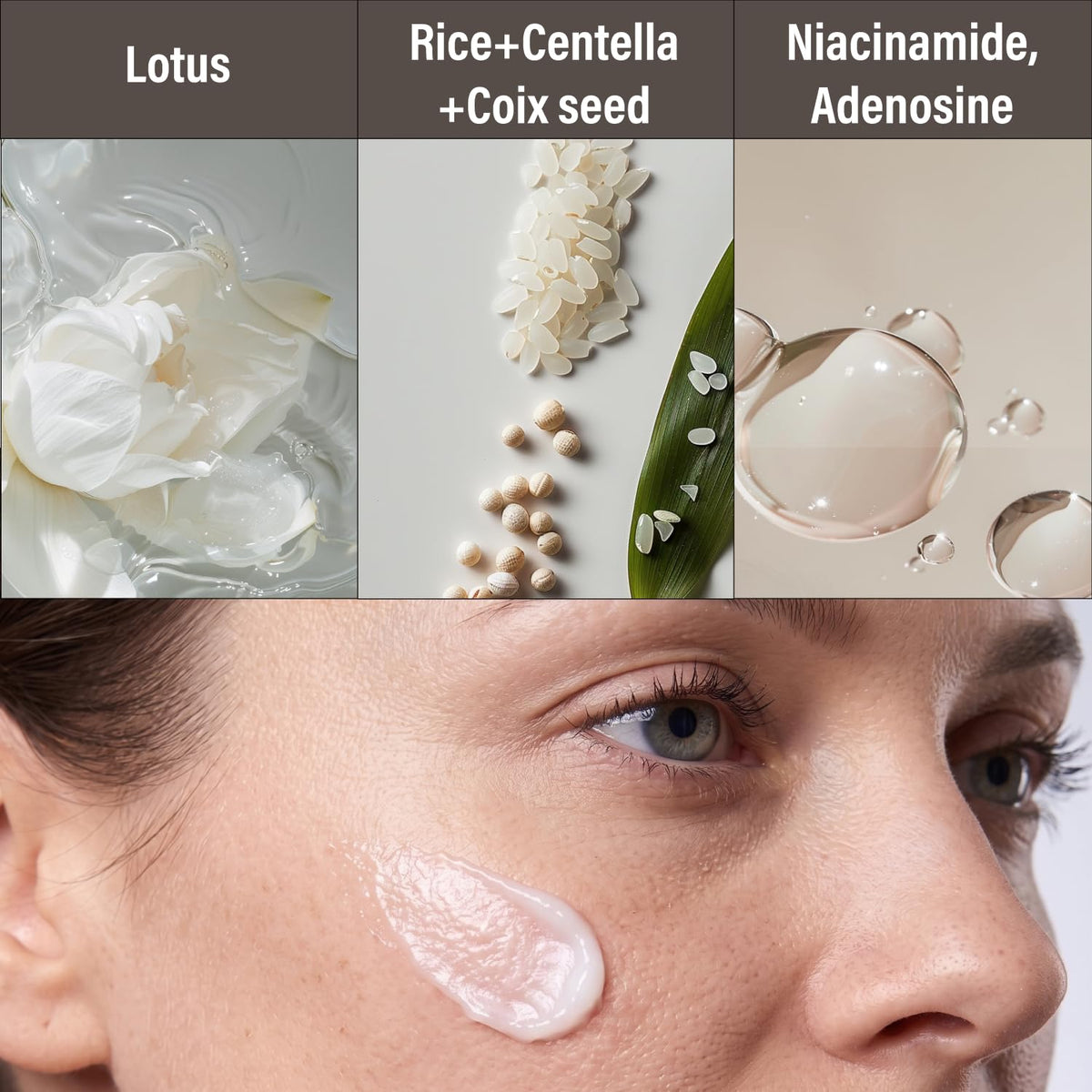 OHMIA cream swatched on hand demonstrating blendability and quick non-sticky benefit