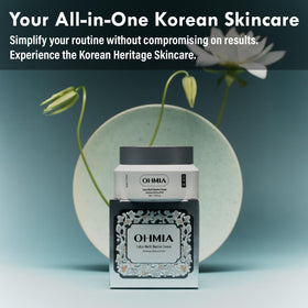 OHMIA jar on bathroom counter in lifestyle scene conveying daily routine comfort