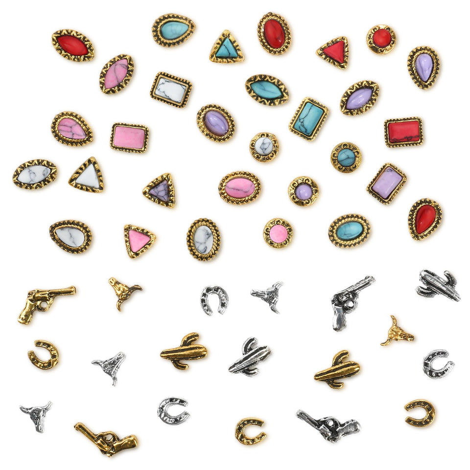 Ohmique front packaging showing 50-piece western turquoise nail charms for creative decoration