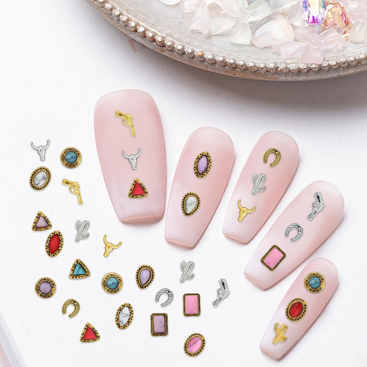 Ohmique nail art in use with cowboy motifs delivering a stylish western manicure