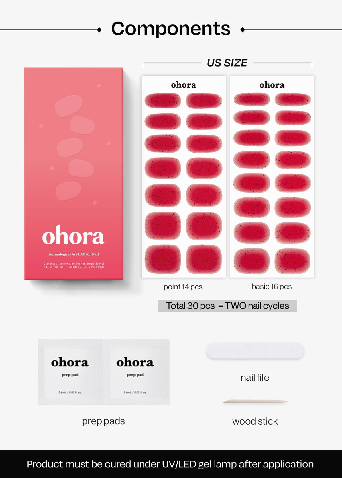 ohora two prep pads nail file and wooden stick showing kit completeness