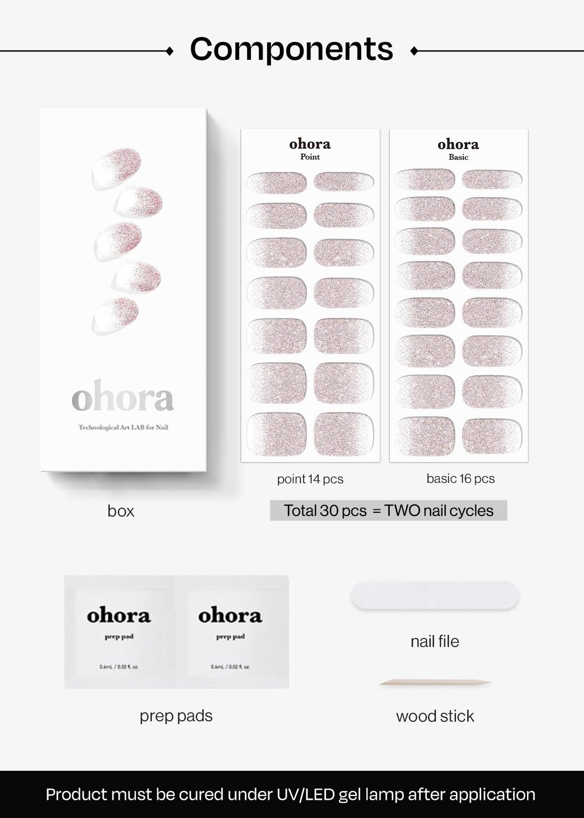 ohora finished manicure on hands showing salon-quality nude glitter