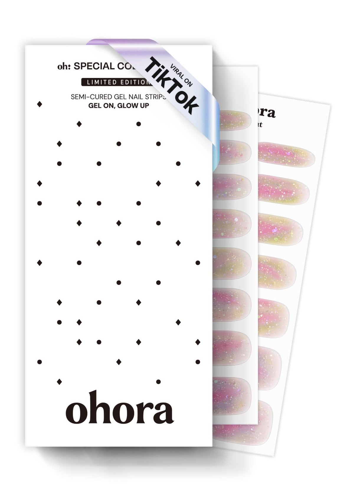 ohora front packaging showing Rainbow Bomb set and included tools for easy at-home application
