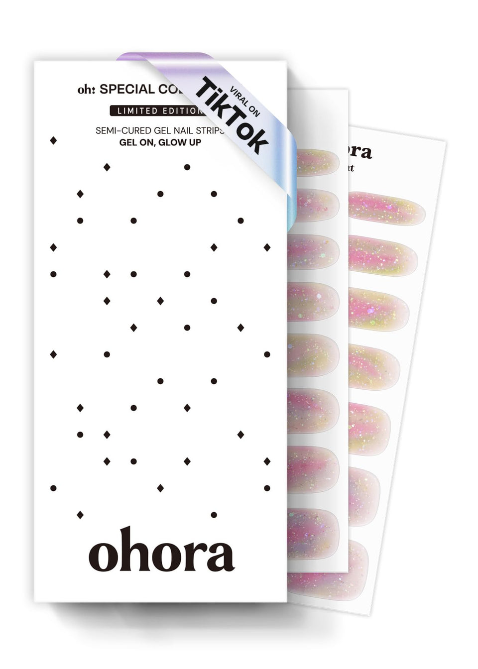 ohora front packaging showing Rainbow Bomb set and included tools for easy at-home application