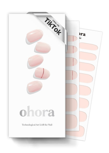 ohora front packaging showing nude strips and included tools, easy at-home salon finish