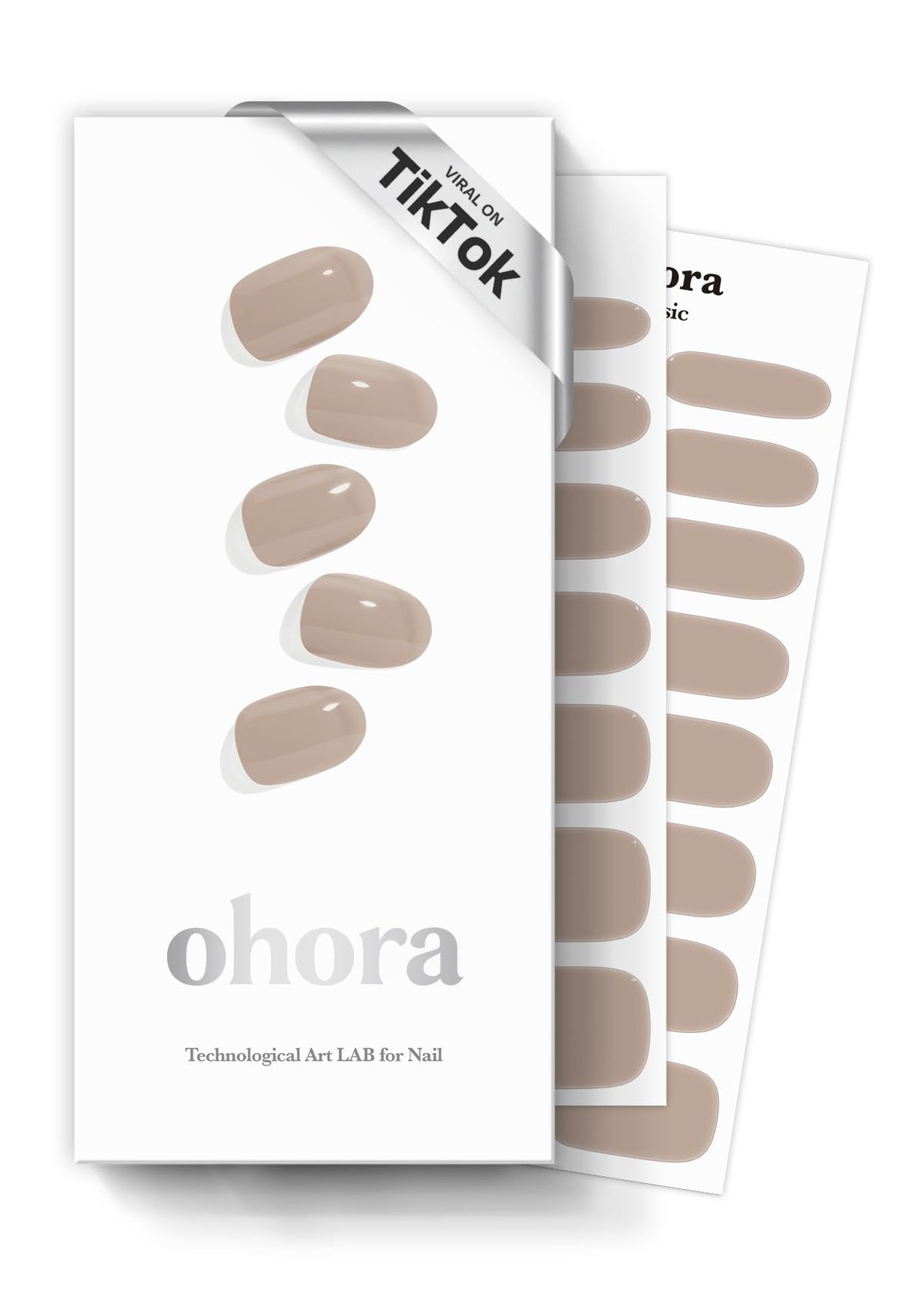ohora front packaging showing nude N Cream Beige shade and included tools for easy application