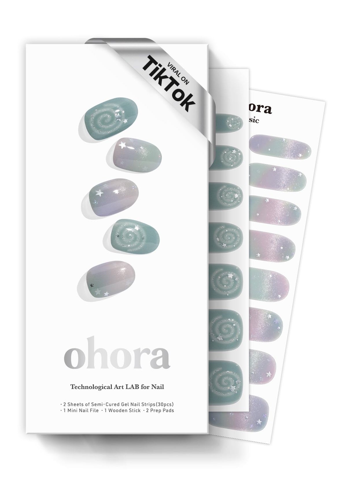 ohora front packaging showing N Milky Swirl kit and included tools for at-home salon results