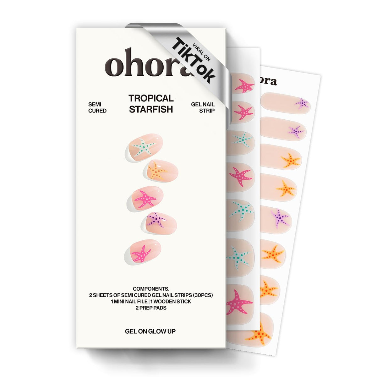 ohora front packaging showing N Tropical Starfish and included tools for easy at-home manicure