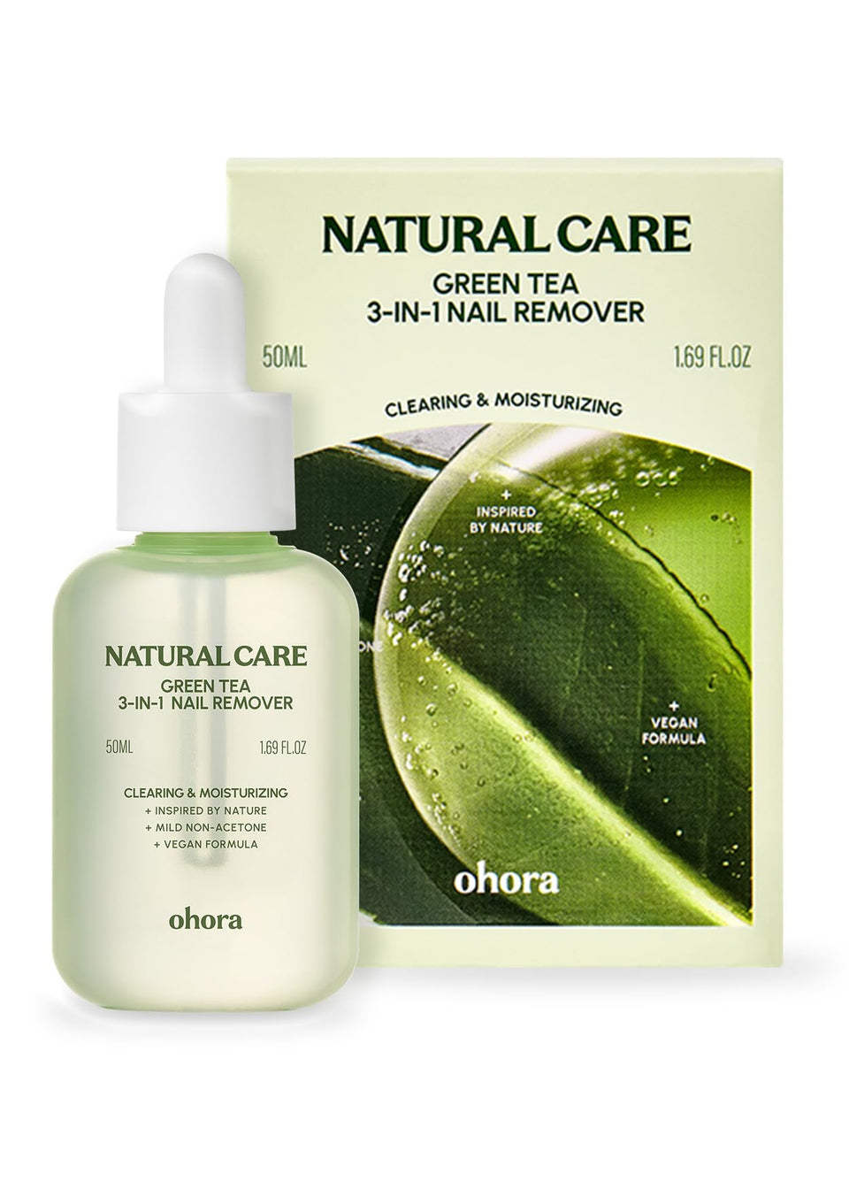ohora front packaging showing gentle remover bottle and branding benefit fast removal