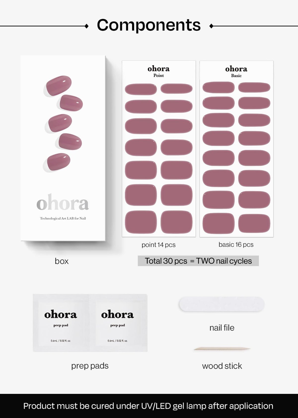 ohora N Bare Plum selection of sizes laid flat showing 15 sizes for custom fitting and accent options