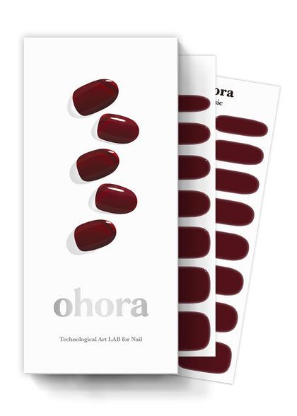 ohora front packaging showing burgundy gel strips and included tools for convenience