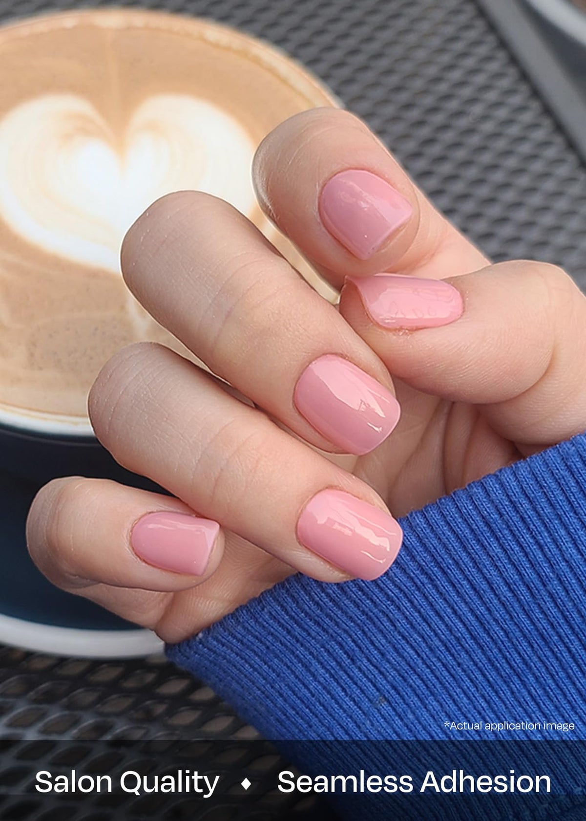 ohora applied on natural nails in hand showing polished neutral pink and wearable look