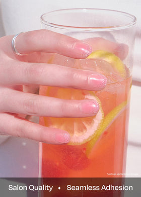 ohora N Fairy Blush cured on nails showing glossy long-lasting shine