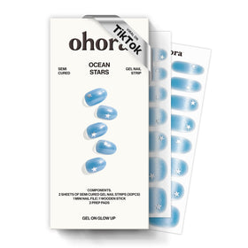 ohora front packaging showing N Ocean Stars blue wraps and included tools for quick salon results