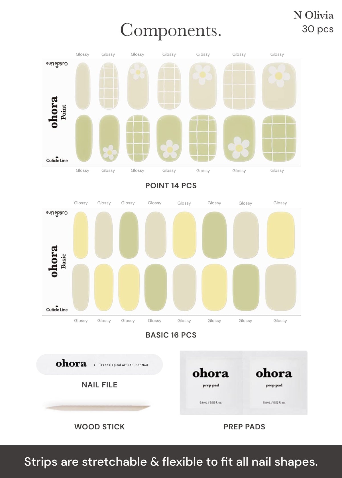 ohora laid-out sizes showing 15 options for precise fit across nail shapes