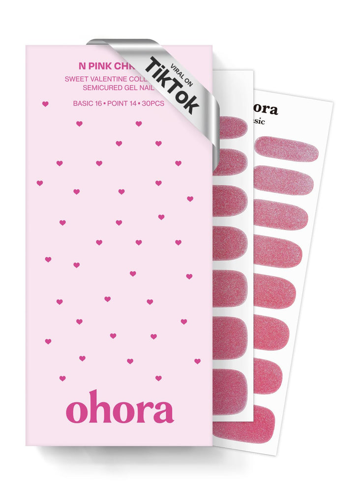 ohora front packaging showing pink chrome strips and included tools for ready-to-use salon nails