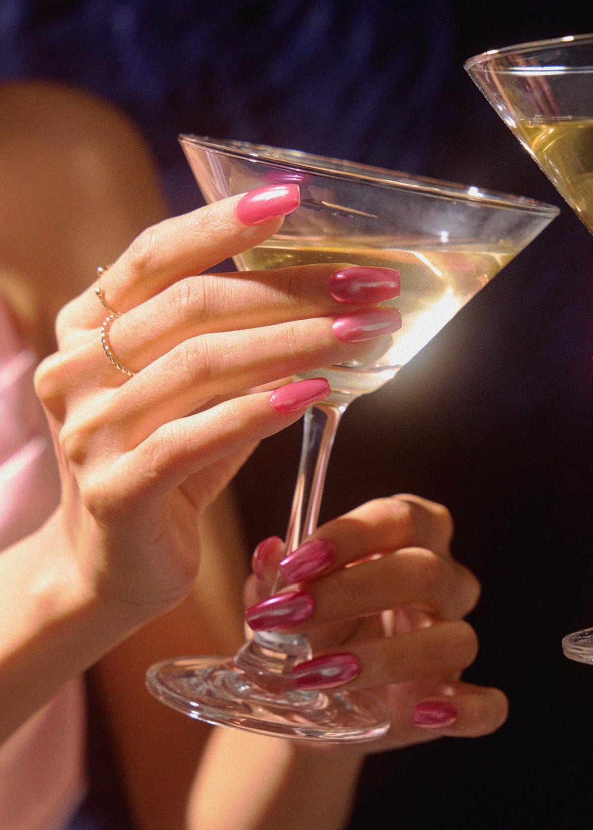 ohora close-up of pink chrome strip texture highlighting reflective finish and smooth gel surface