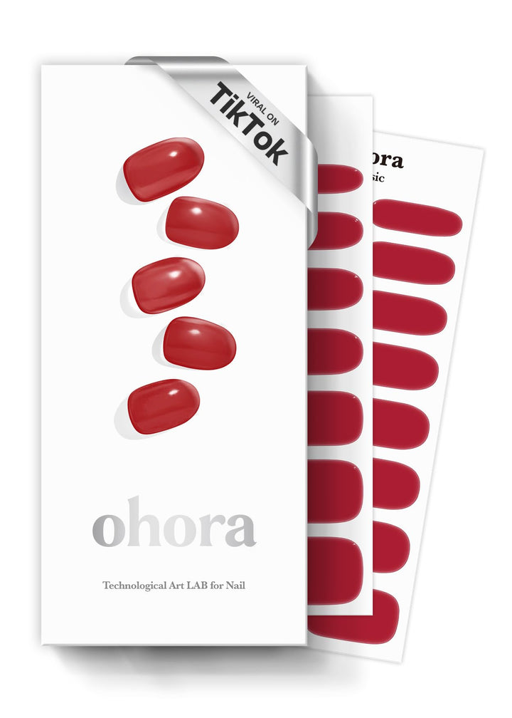 ohora front packaging showing kit contents and bold red shade for easy at-home manicures