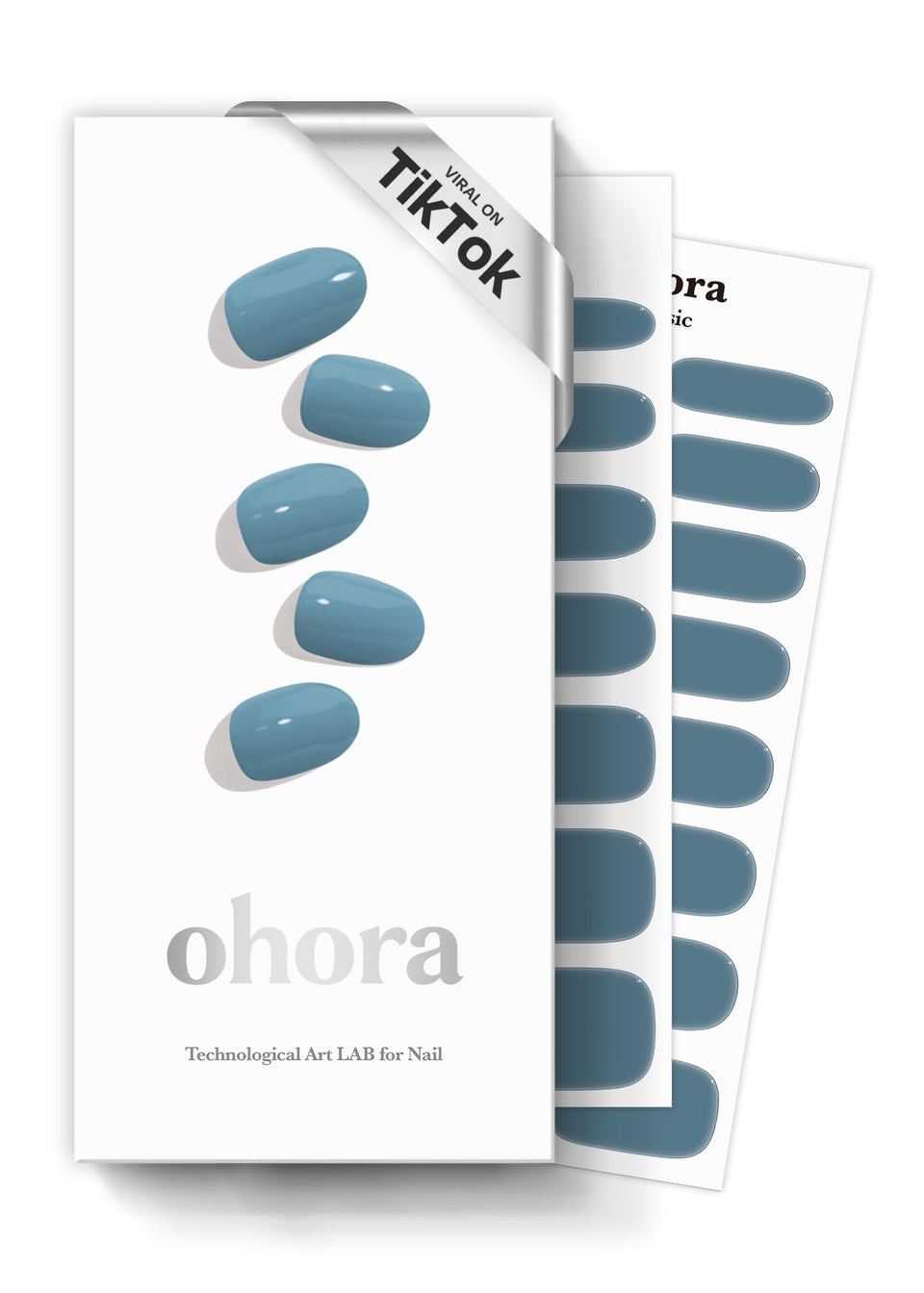 ohora front box view showing product branding and denim blue polish benefit