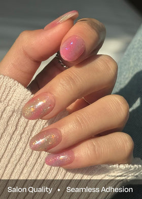 ohora manicure on model hands demonstrating finished rainbow ombré look and long-lasting shine