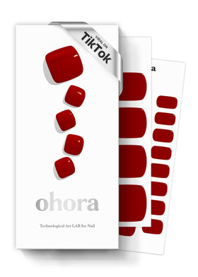ohora front packaging showing red pedi strips and included tools, clear contents benefit
