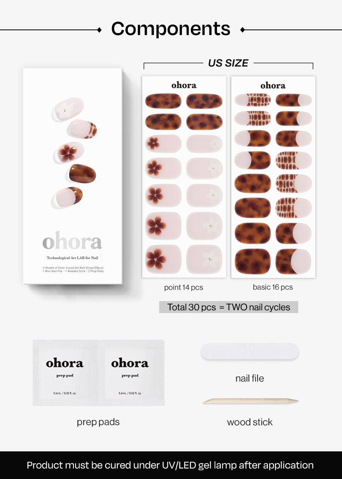 ohora nail strip sheet beside a ruler showing multiple sizes for perfect fit