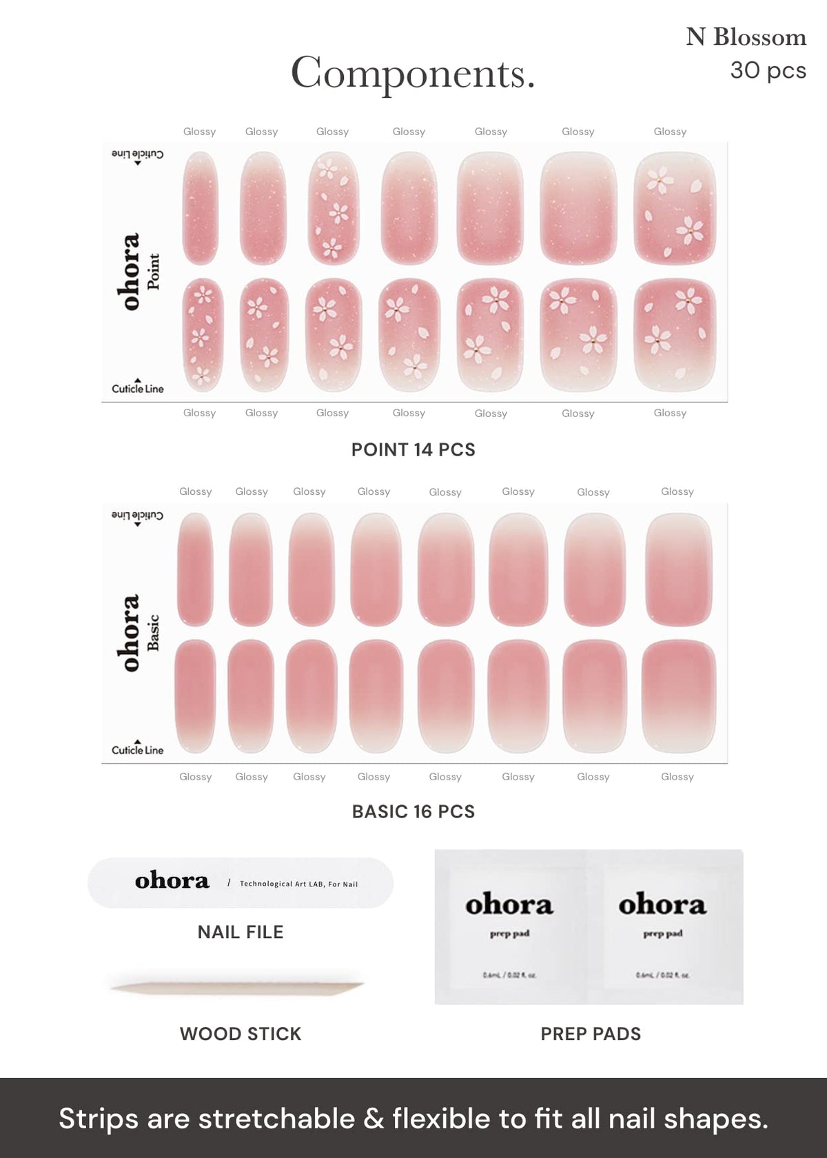ohora full size array of 15 widths displayed for precise fit on any nail shape benefit