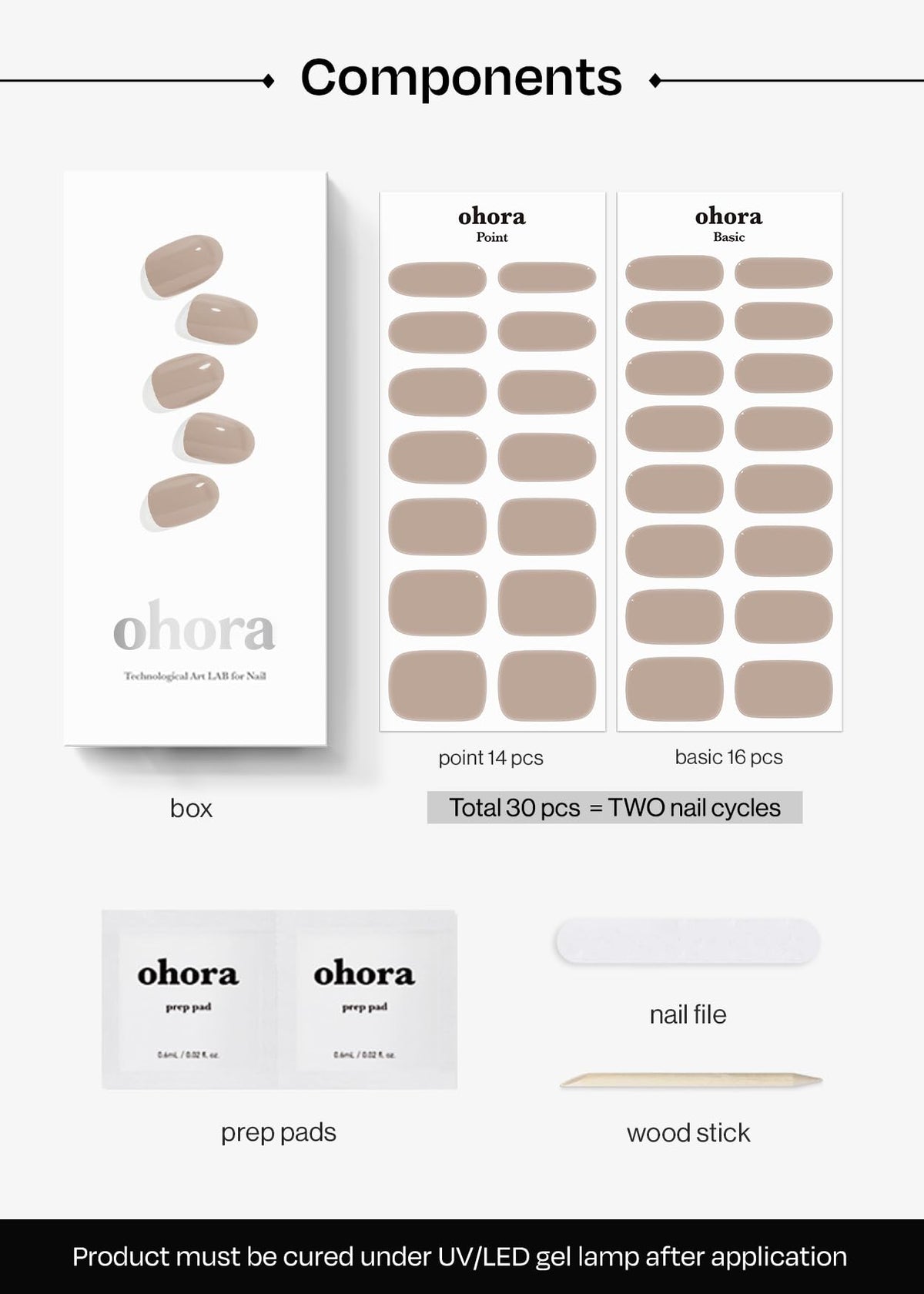 ohora array of 15 strip sizes spread to show fit options for varied nail shapes