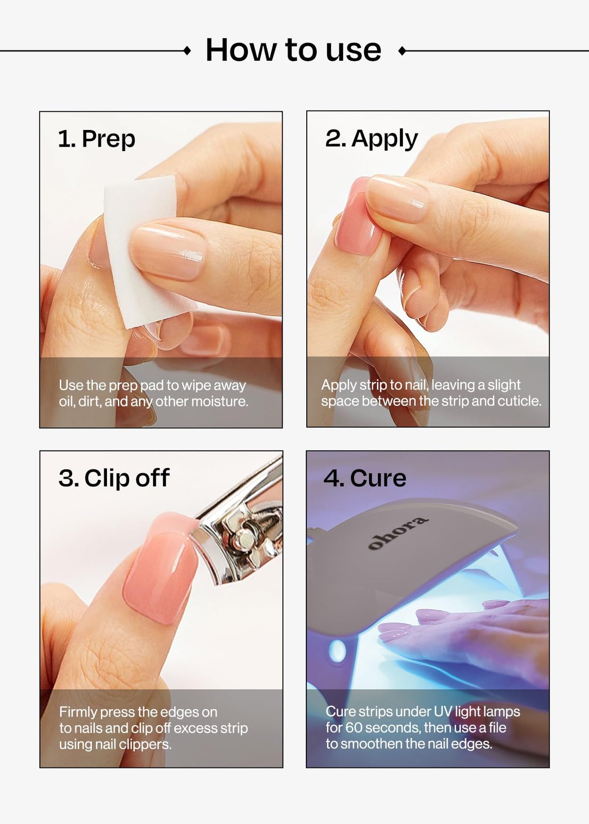 ohora strips arranged to show 15 sizes ensuring perfect nail fit