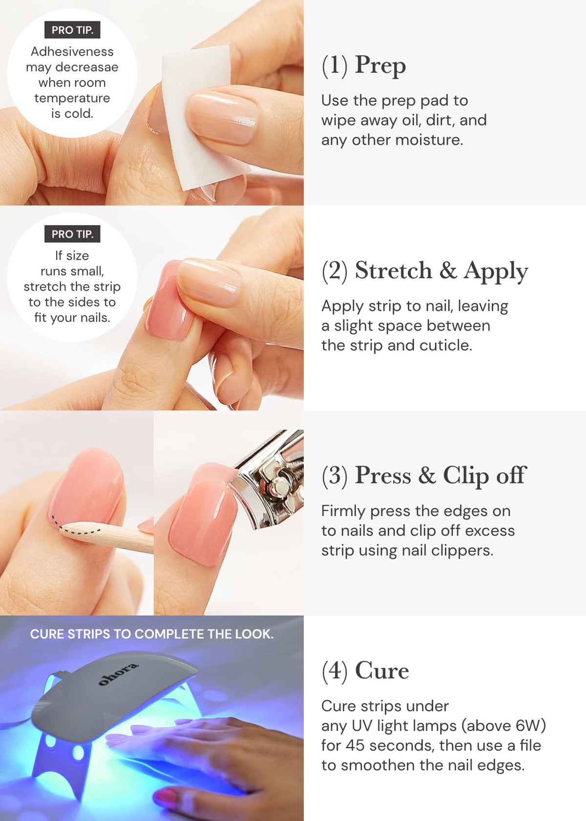 ohora laid-out strip sizes display 15 size options for an accurate fit across nail shapes