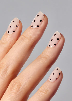 ohora close-up of polka dot strip texture showing gel finish for salon-look shine