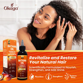 Applying Okaga Batana oil to hair ends for shine and frizz control