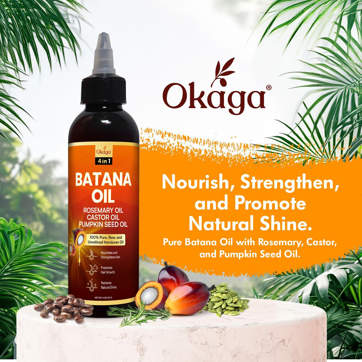 Okaga Batana oil pouring into hand demonstrating smooth texture