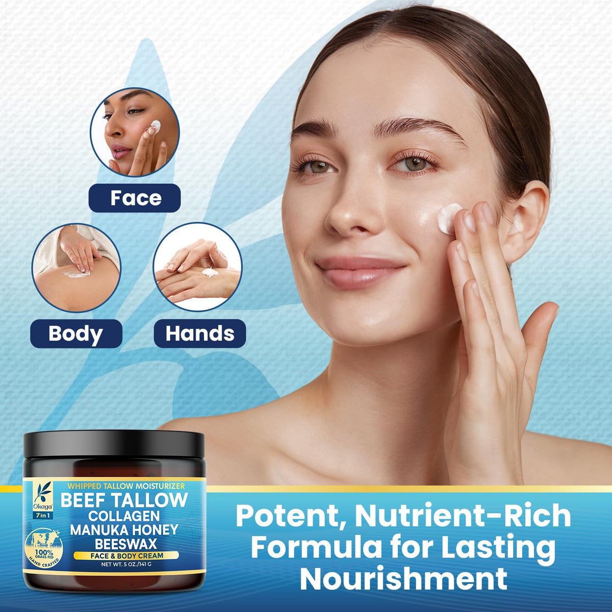 Okaga balm on lips closeup showing soothing lip care and softened texture