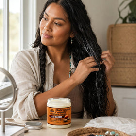 OKAY applying sorbet to wet curls for enhanced definition