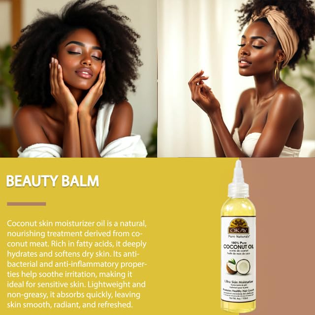 OKAY coconut oil being applied to hair for conditioning and shine
