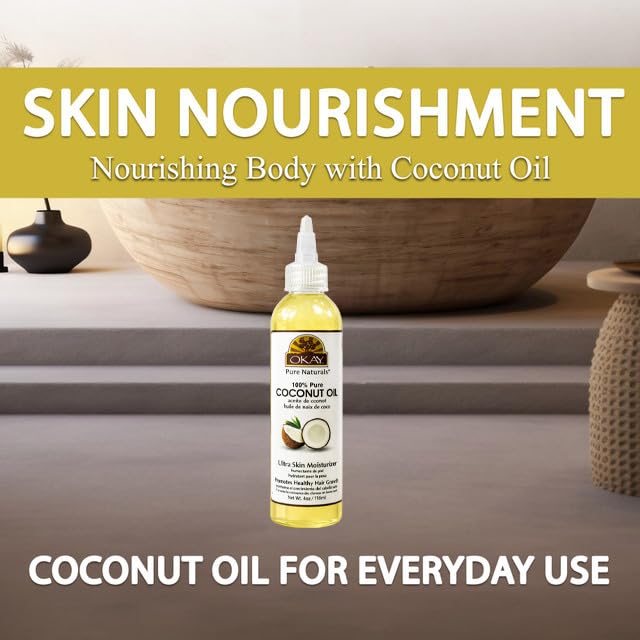 OKAY coconut oil beside towel in bathroom setting for daily moisturizing
