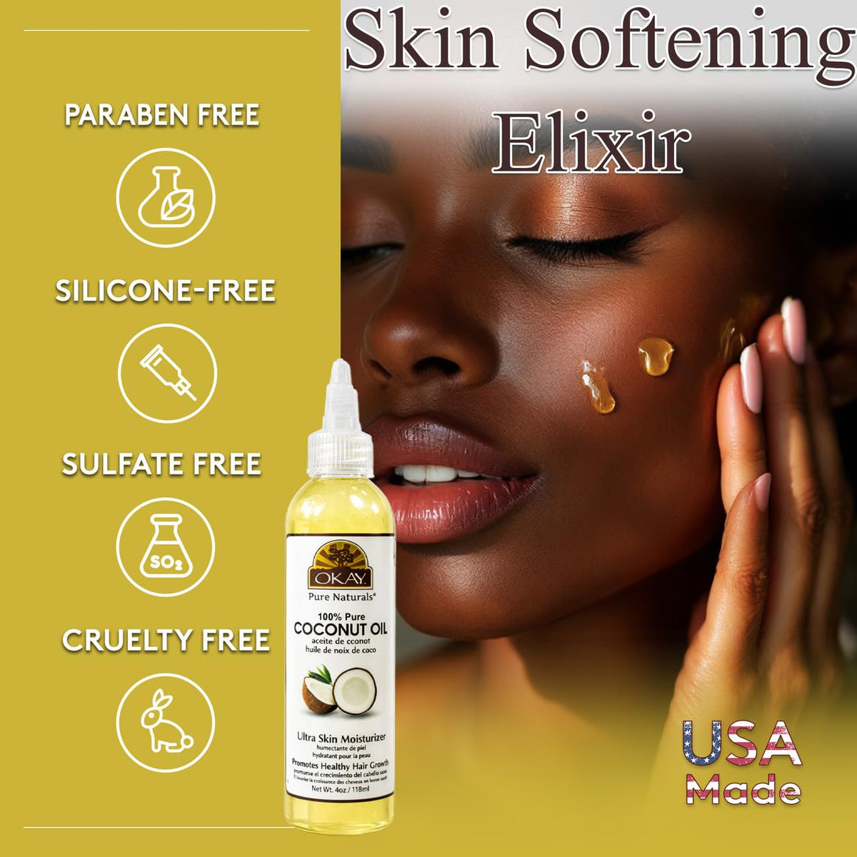 OKAY coconut oil close-up texture warmed in hands for smooth application
